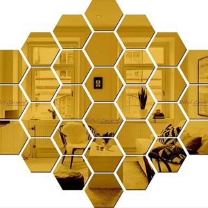 Acrylic Hexa, Golden Upgrade Your House With This Beautiful Product Product Details:Material: Mirror Acrylic Size: 3.5 x 3.5 Inches Package Includes: Complete Box Among With Double Tape To Hang Make Your Home Beautiful This Product Enhances Any Home With On-trend Style And Beautiful Eye-catching Modern Design Zefrai