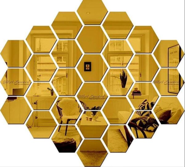 Acrylic Hexa, Golden Upgrade Your House With This Beautiful Product Product Details:Material: Mirror Acrylic Size: 3.5 x 3.5 Inches Package Includes: Complete Box Among With Double Tape To Hang Make Your Home Beautiful This Product Enhances Any Home With On-trend Style And Beautiful Eye-catching Modern Design Zefrai