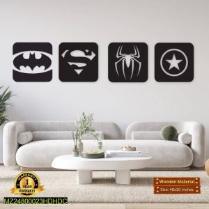 Superheroes For Comics Lover Wall Frames Set of 4 Wall Hanging Material: 3mm MDF Size: 48 x 10 Inches Set of 4 Package Includes: Complete Clock With Double Tape To Hang Make Your Home Beautiful This Product Enhances Any Home With On-trend Style And Beautiful Eye-catching Modern Design Zefrai ZEFRAI Wall Art Home Decor Calligraphy Frames Decoration items Decoration Decoration Brand Decoration piece Stylish Wall Art