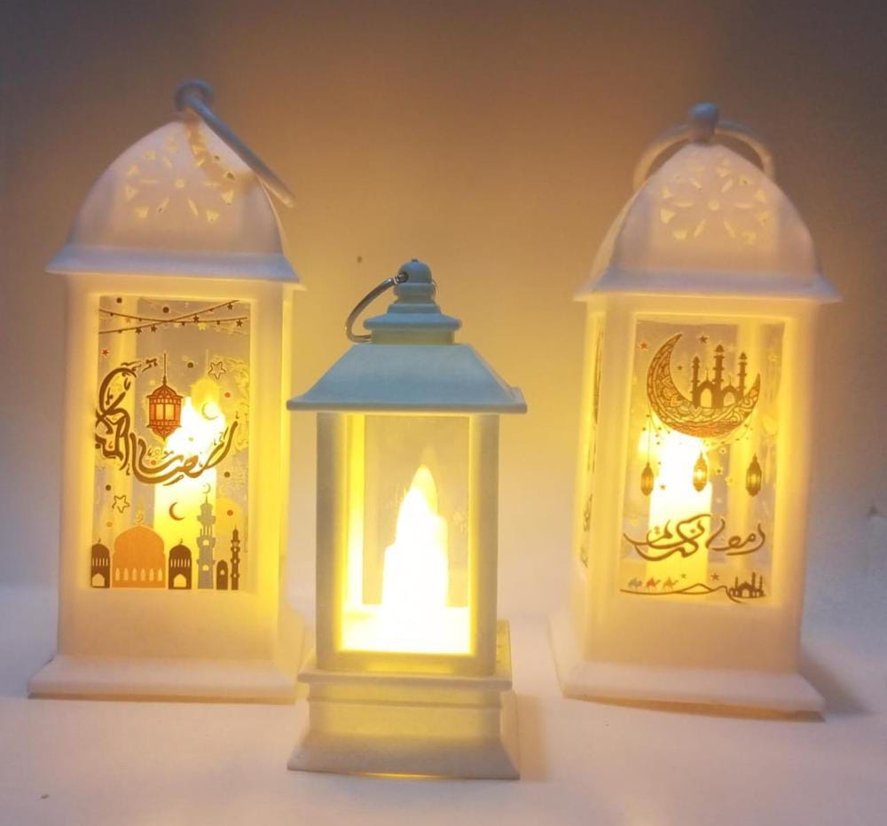 Ramadan LED Flame Light Decoration Lamp, Pack Of 3 (White) Material: Metal, Plastic Pack Of: Pack Of 3 2 x Large 2 x 2 x 6 Inches 1x Small 1.7 x 1.7 x 4.5 Inches Package Includes: 3 x LED Flame Light Decoration Lamp