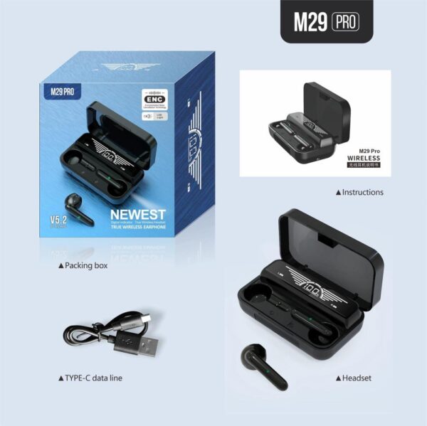 TWS M29 Pro Wireless Bluetooth Earbuds, Black - Image 2